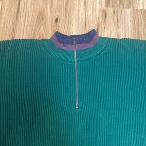 EDDIE BAUER VINTAGE 80/90s Green Ribbed Knit Sweater Mens Medium Cotton 1/4 Zip